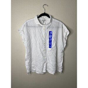 Orvis Womens White Linen Blend Short-Sleeve Button-Down Shirt L Linen Cotton New